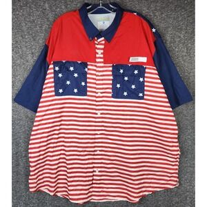 Ocean‎ Coast Fishing Shirt Mens 3XLT Red White Blue Stars Stripes USA Patriotic